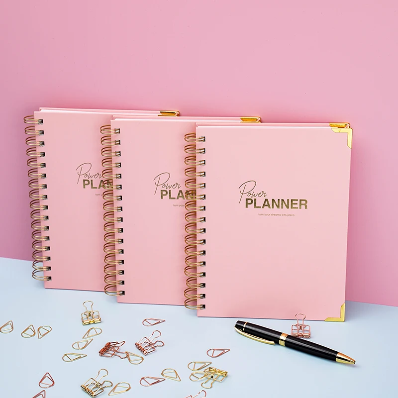 Caderno espiral rosa com logotipo personalizado, semanalmente, mensalmente, agenda, objetivo, diário, diário, planejador, agenda, OEM, A5, 2024-2025