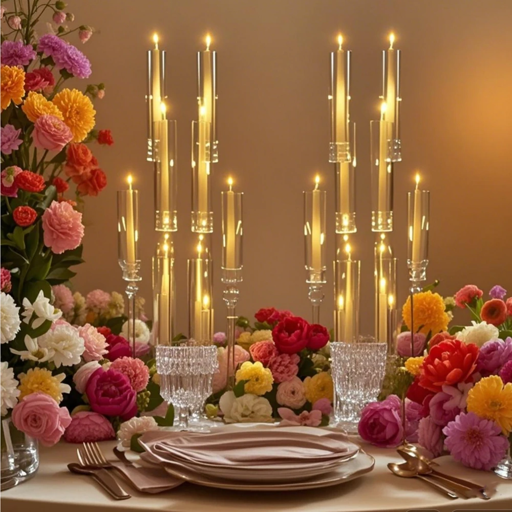 

5pcs/10pcs)8 arms Wedding T Stage LED candle stand Table Centerpiece, floral stand for Wedding Party Evening Table Decoration