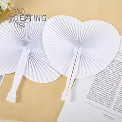 White Folding Paper Fans Heart Shaped Assortment with Plastic Handle for DIY Wedding Favor Party Bag Filler
