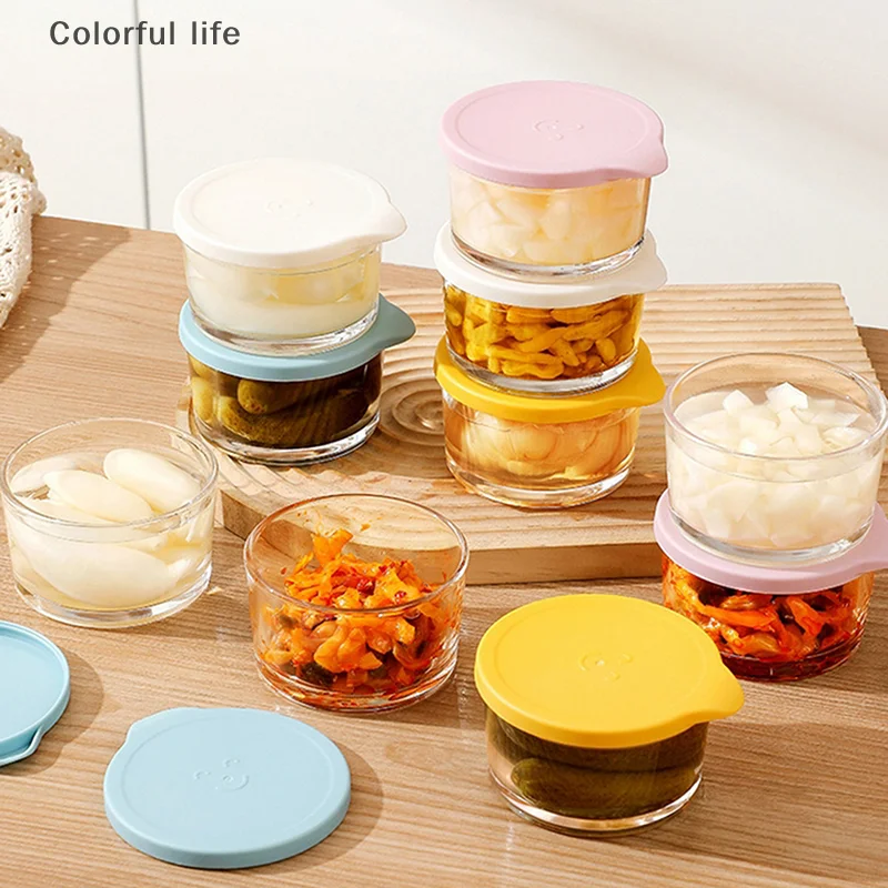 

Microwave Safe Round Food Storage Container High Borosilicate Glass Pickle Sealed Jar Refrigerator Fruit Vegetable Storage Jar