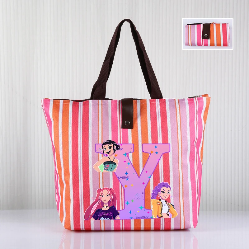 Tas Tote Kapasitas Besar Kpop Demon Hunters untuk Wanita Tas Belanja Cetak Huruf Kartun Hadiah Tas Tangan Portabel Fashion Wanita