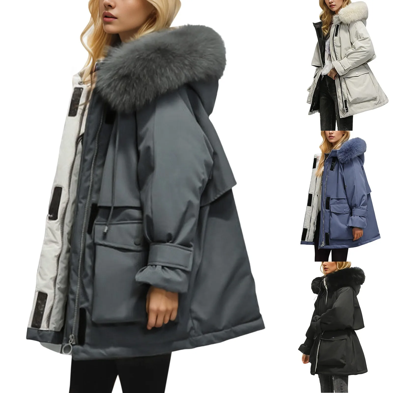 Parka acolchada de algodón con Cuello de piel para mujer, abrigo suelto de longitud media, abrigo grueso, chaqueta cálida para la nieve, ropa de