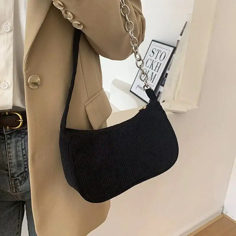 Solid Color Simple Corduroy Bag Women's Spring/Summer New Western Style Shoulder Small Square Bag Popular Fashion Underarm Bag