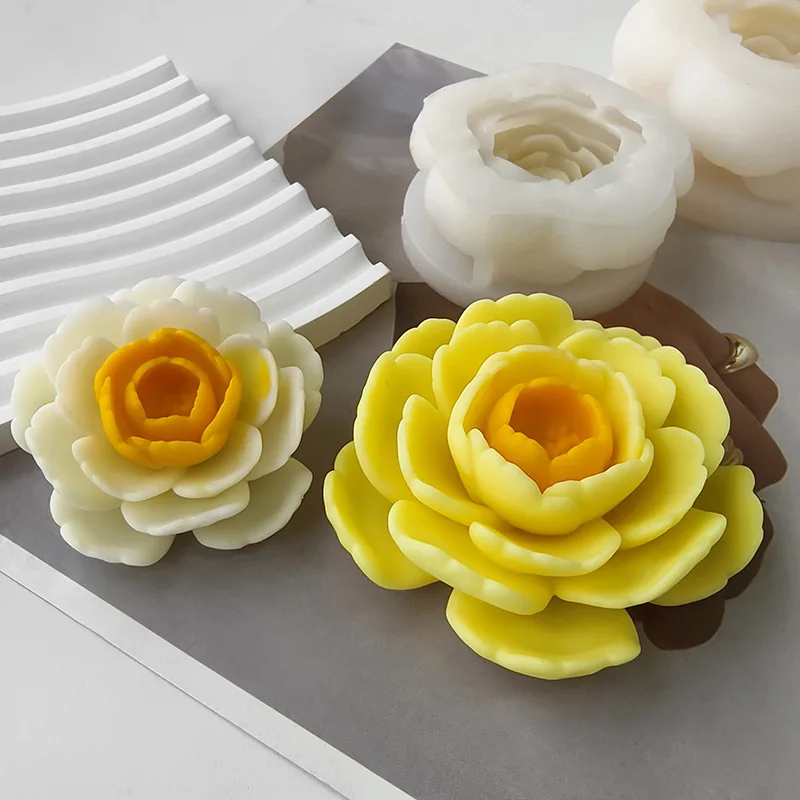 Camellia Fragrance Scented Candle Silicone Mold Flower Gypsum Ornament Epoxy Resin Mould DIY Candle Making Supplies Home Decor