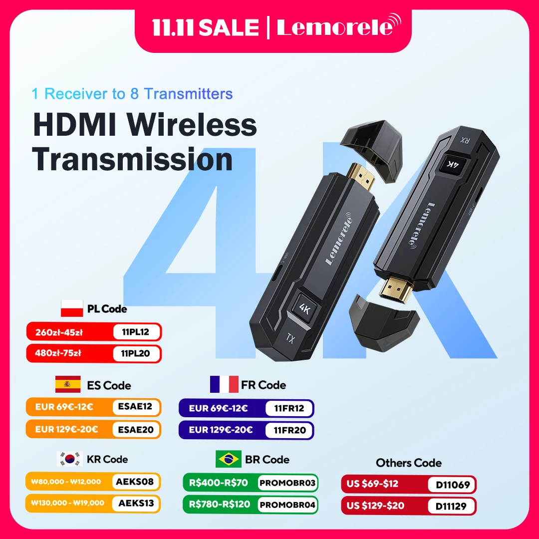 Lemorele P50 4K طقم إرسال واستقبال الفيديو اللاسلكي HDMI موسع HDMI لمراقبة جهاز العرض HDTV للكمبيوتر الشخصي والكمبيوتر المحمول