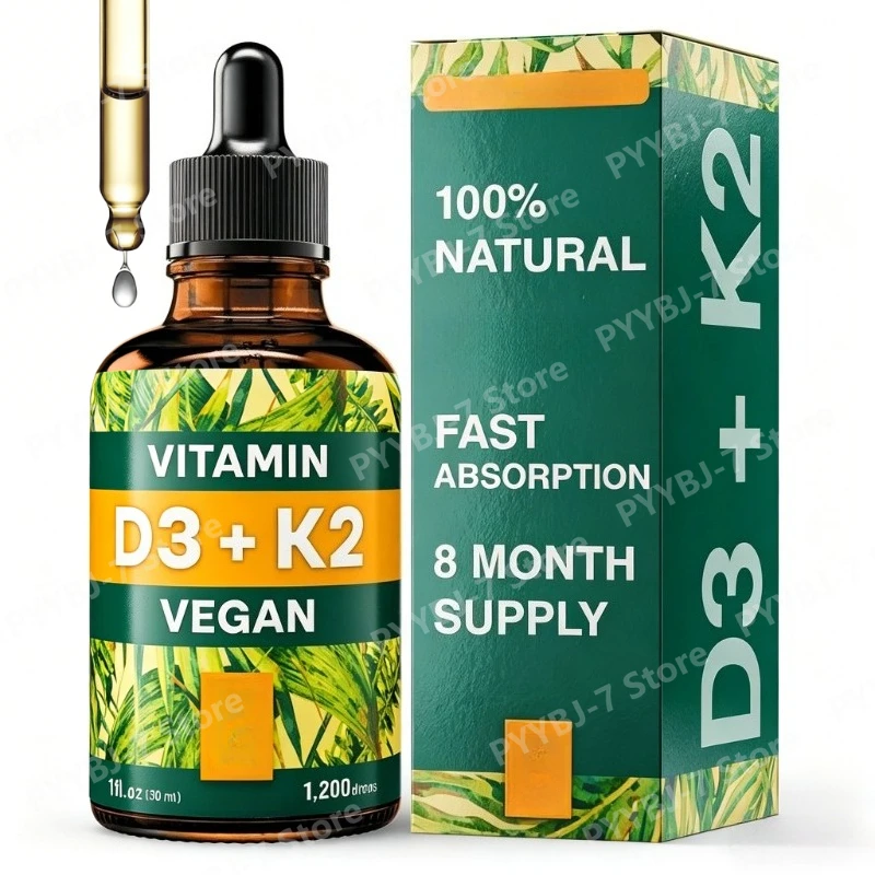 

Vegan Vitamin D3 K2 Liquid Drops with MCT Oil for Adults Liquid VitaminD K2 MK7 All Natural Non-GMO with 3X More Absorption 30ml
