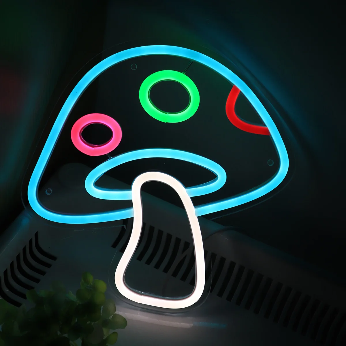 

1pc Ice Blue Mushroom LED Wall Neon Sign Night Light Mood Lamp 5V USB Powered For Room Shop Party Decoration Gifts 9.06''*9.21''