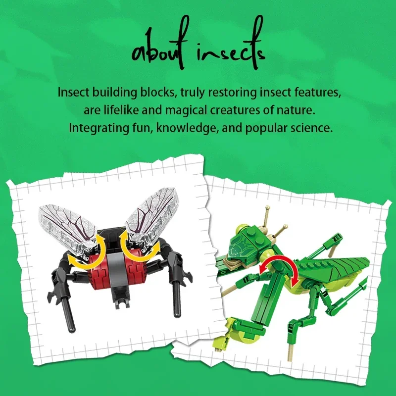 Insect Story Series Building Blocks Bee Dragonfly Ladybug Snail Mini Model Bricks Desktop Decoration Children's Holiday Gifts