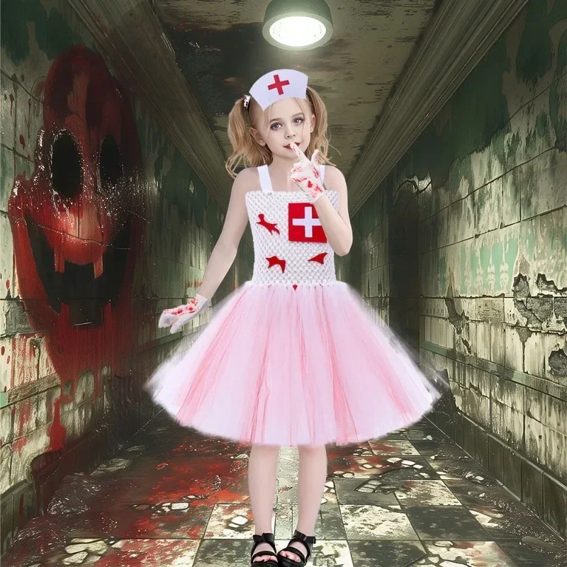 

Halloween Terror Mary Nurse Cosplay Costume Children Horror Bloody Zombie Dress Carnival Party Terror Zombie Doctor Dress Up New