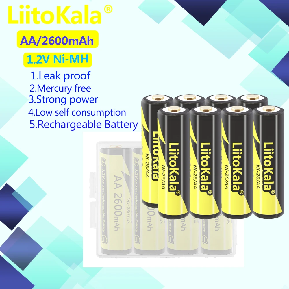 1-16PCS LiitoKala Ni-26/AA 1.2V AA 2600mAh Ni-MH Rechargeable Battery For Temperature Gun Remote Control Mouse Toy batteries