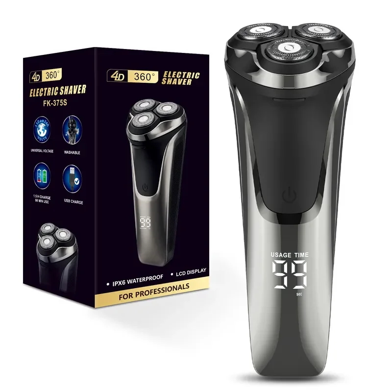 Men's electric razor rotating floating 3 knife heads fast charging digital shaving knife whole body washing cross-border