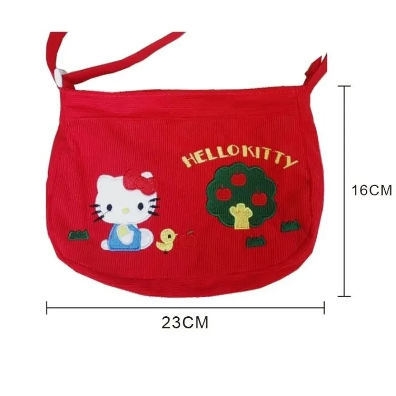 Sanrio Hello Kitty Shoulder Bag Kawaii Female Corduroy Retro Messenger Bag Fashion Cute Messenger Bag Casual Fashion Handbag New