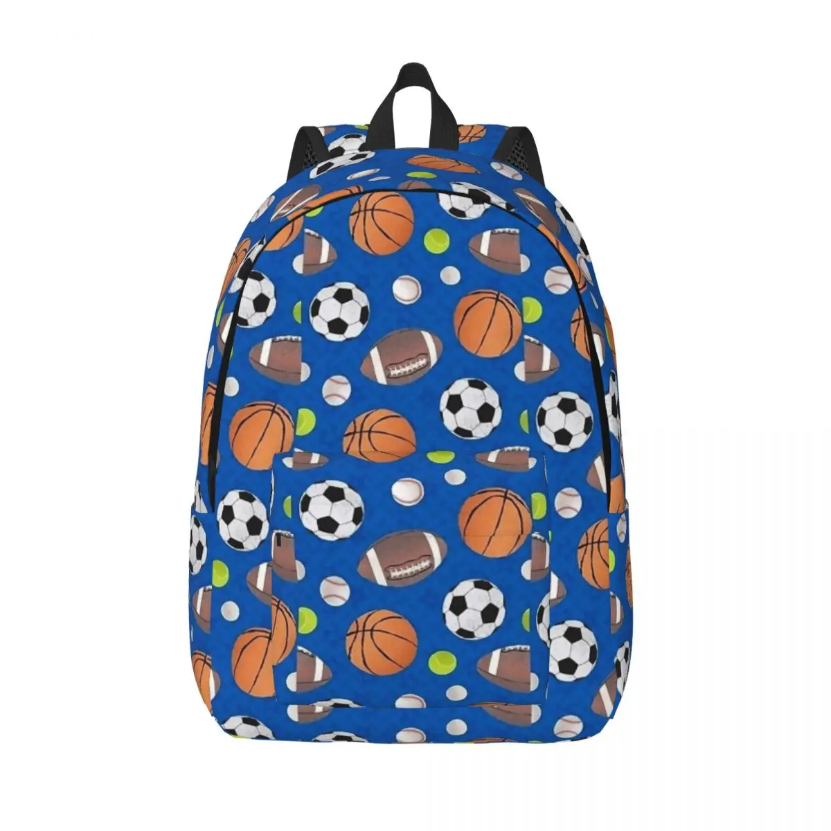 Blue Sport Balls Hall Of Fame Soccer Backpack Elementary High College School Student Football Bookbag Teens Canvas Daypack