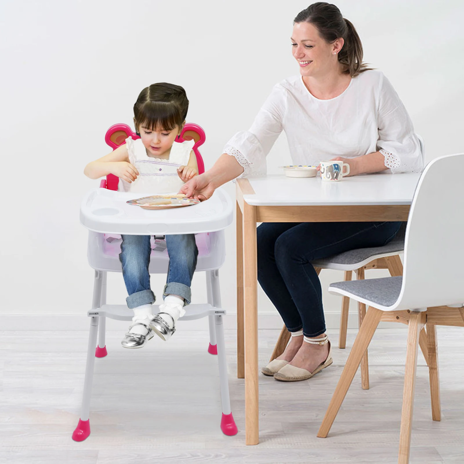 4in1 Children's High Chair Baby Food Chair Stair Highchairs Non-Slip with Adjustable Tray Safety Belt Adjustable Backrest Height