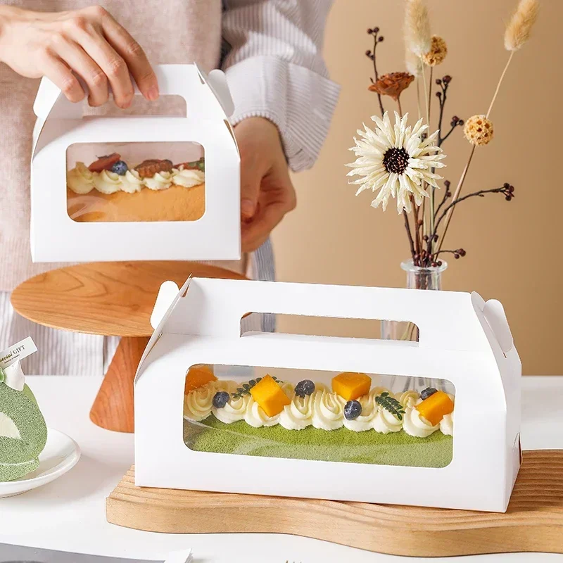 Window Cake Box Paper Jam PET Visual  Long Strip Fold Handheld Box Cake Cut Into Pieces West Point Baking Portable Package Box