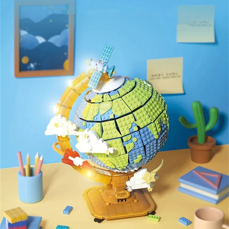 

Globe building blocks educational assembling toys desktop ornaments decoration children's learning props kawaii birthday gifts