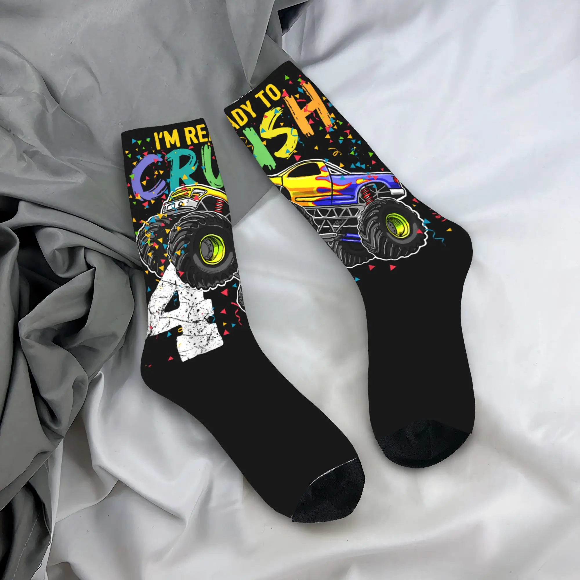 

I'm Ready to Crush 4 Monster Truck 4th Birthday Stockings Pattern Gothic Socks Spring Anti Slip Socks Couple Breathable Socks
