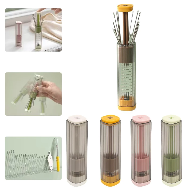 [YU]Magnetic Pressing Needle Box Plastic Multi-Functional Sewing Storage Tube Portable Sewing Tool Home Sewing Set Space-Saving
