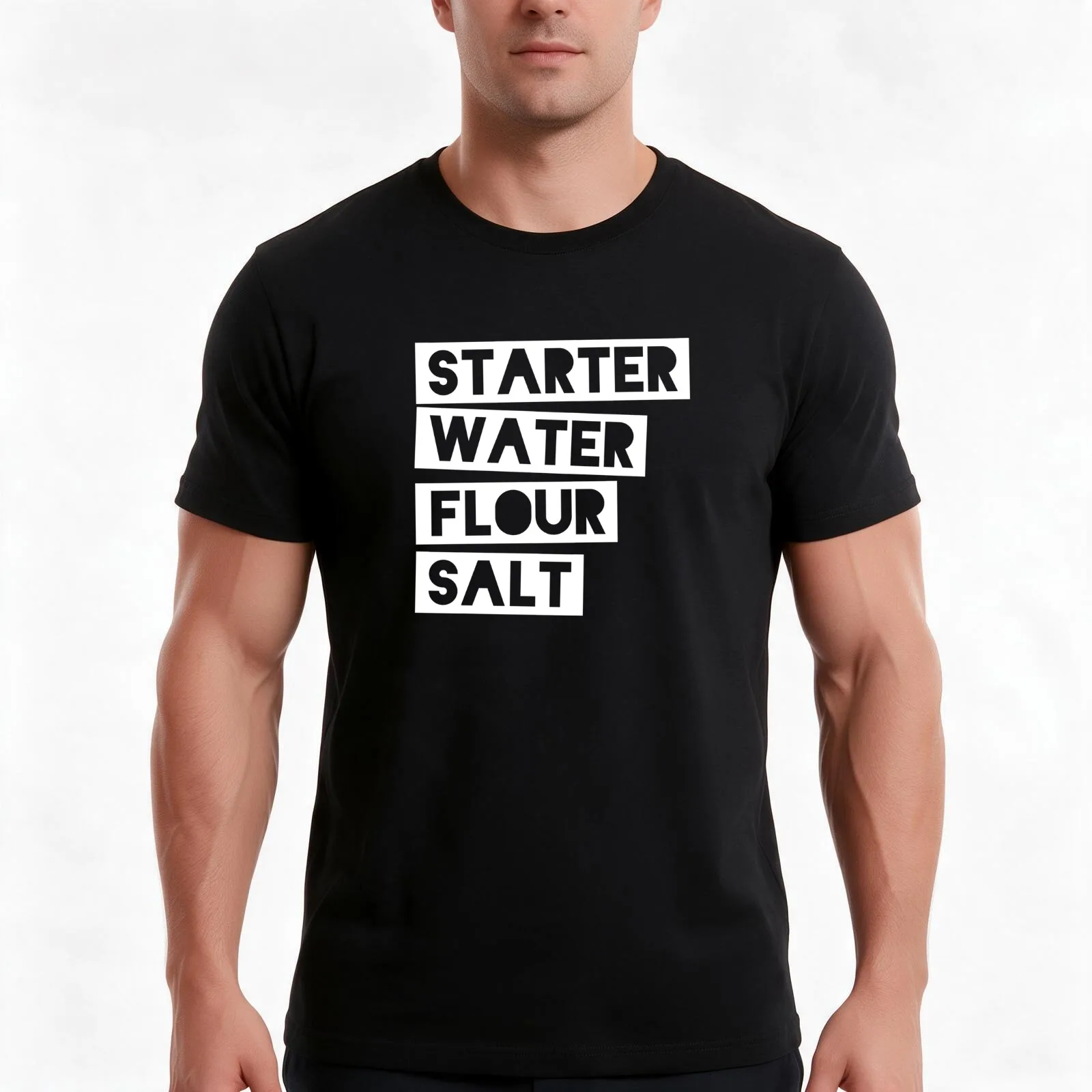 Sourdough Ingredients (White Block Letters) | T-Shirt Summer Casual Cotton Tee, Unisex Men Women