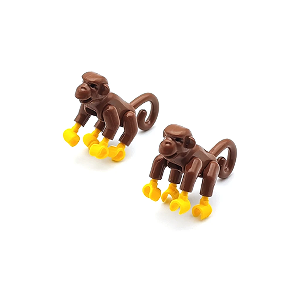 5 PCS  MOC Animals Building Blocks Brown Monkeys  ZOO Forest Jungle Pastoral Farm Ranch Scene Bricks DIY children's Toys