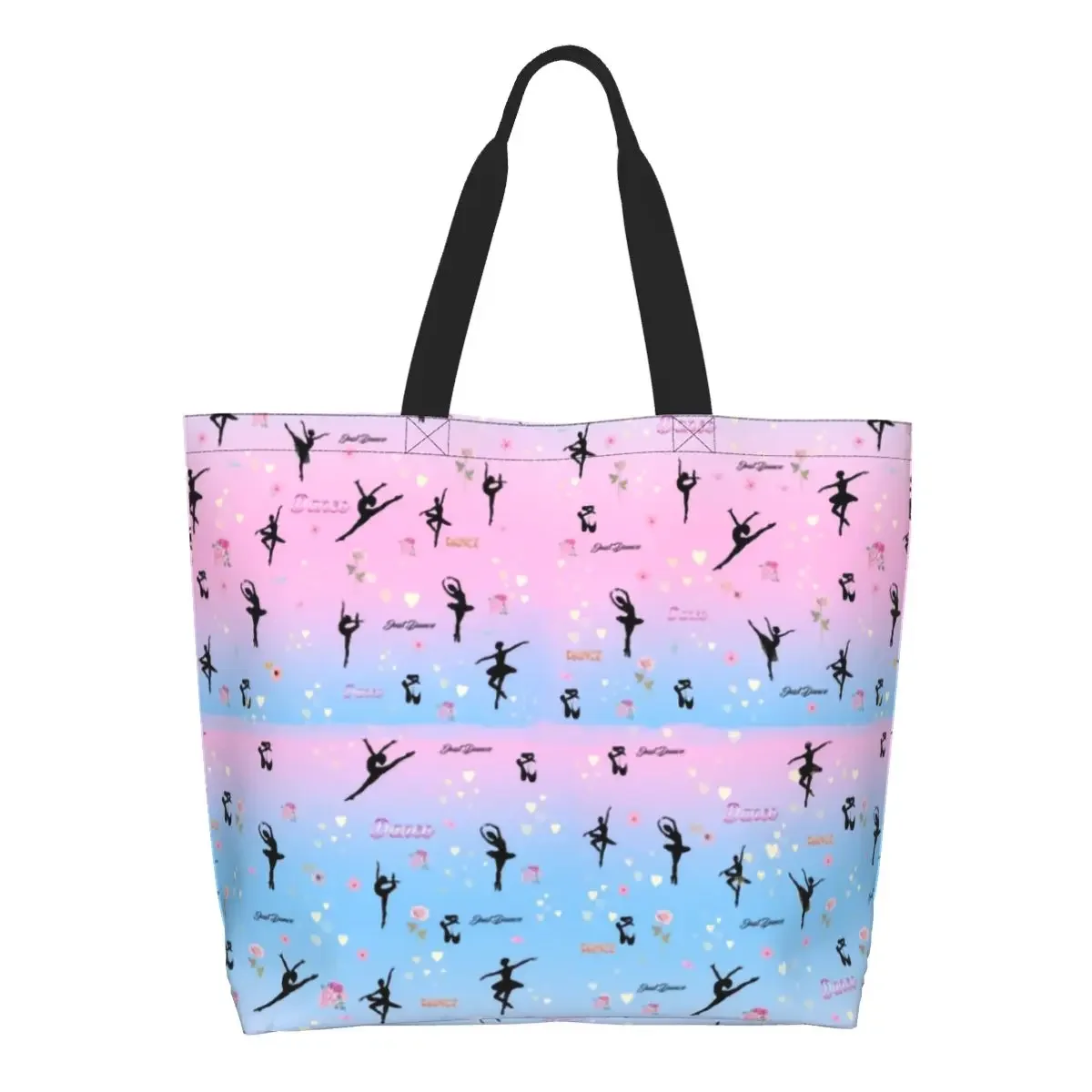 Dancing Silhouette Ballerina Groceries Tote Shopping Bags Ballet Dancer Canvas Shopper Shoulder Bag Large Capacity Handbags