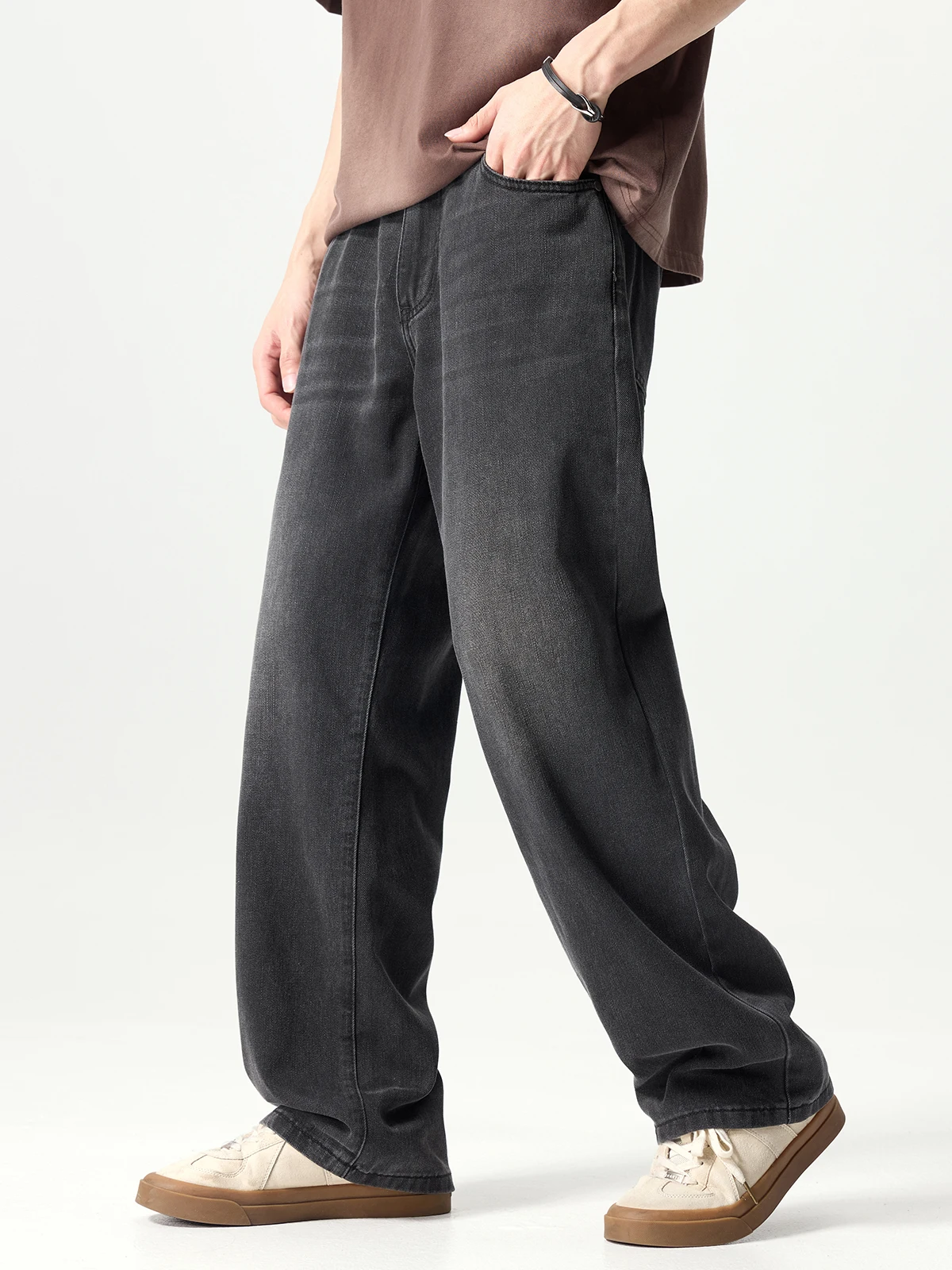 Thir-Sixth Street CleanFit Casual Bla Jeans Men's Loose Straight Leg American Vintage Long Pants Water Waed Denim