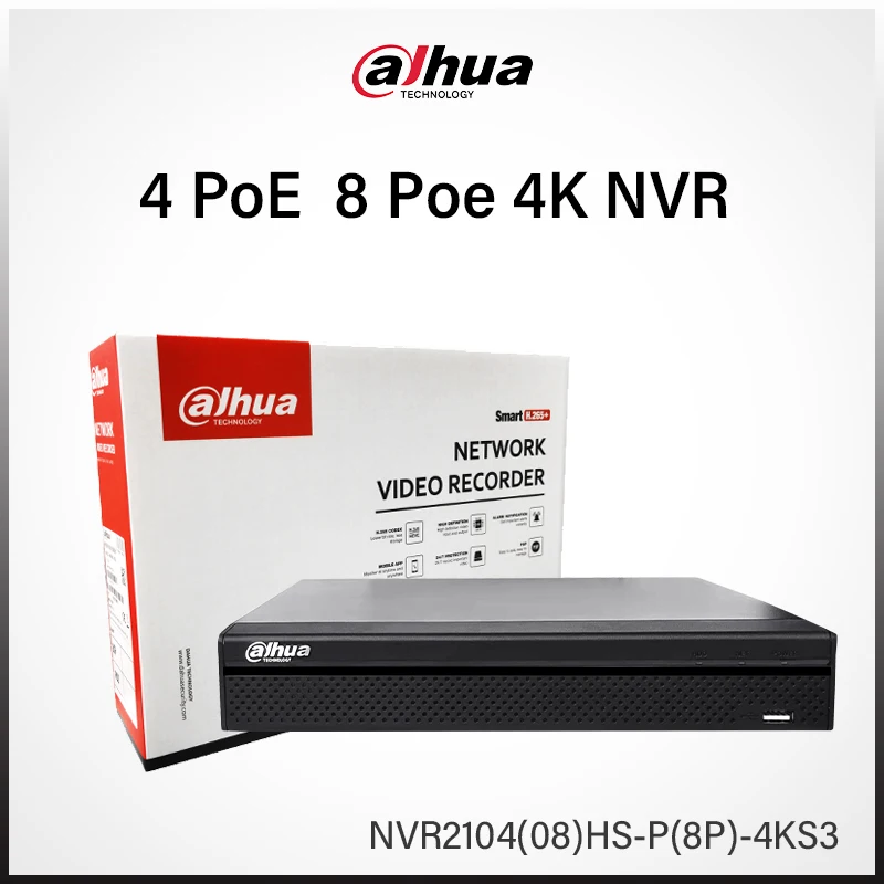 Dahua 4PoE 8PoE Video Recorder Smart Protection 1HDD Lite 4/8CH NVR For 4K 8MP 4MP IP Camera ONVIF NVR2104HS-P NVR2108HS-8P-4KS3