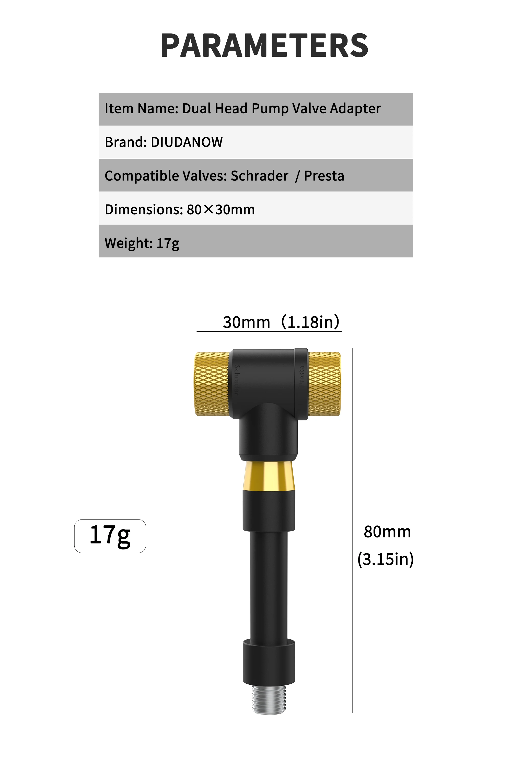 Doppelkopf-Fahrradpumpenadapter, Ventiladapter für Fahrräder, F/V A/V Schrader/Presta Ventiladapter für Fahrradausrüstung – Detail 3