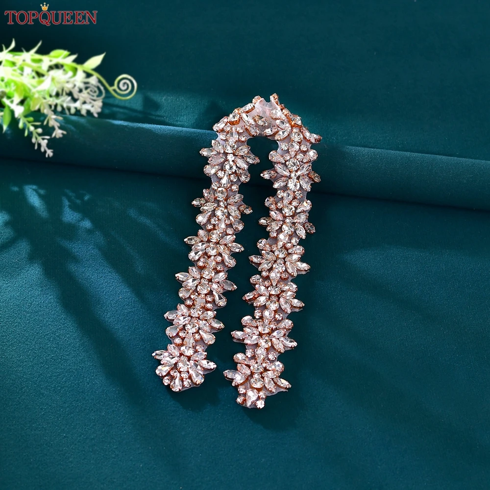TOPQUEEN S269-RG Luxury Wedding Sash Rose Gold Bridal Bridesmaid Dress Belt Rhinestone Diamonds Women's Party Gown Accessories image 5