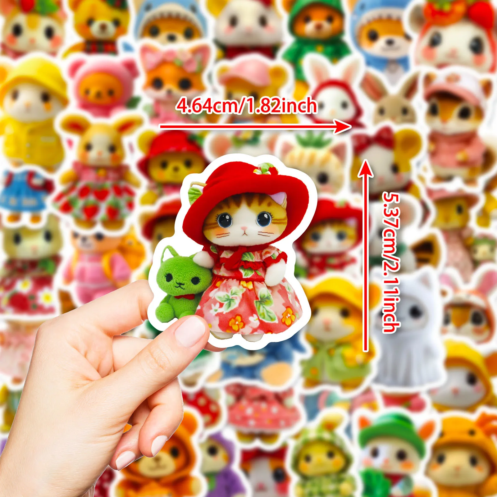 50/100PCS Plush Toy Style Sticker Cute Not Repeated Decals Mobile Phone Laptop Stationery Luggage Decorative Waterproof Stickers