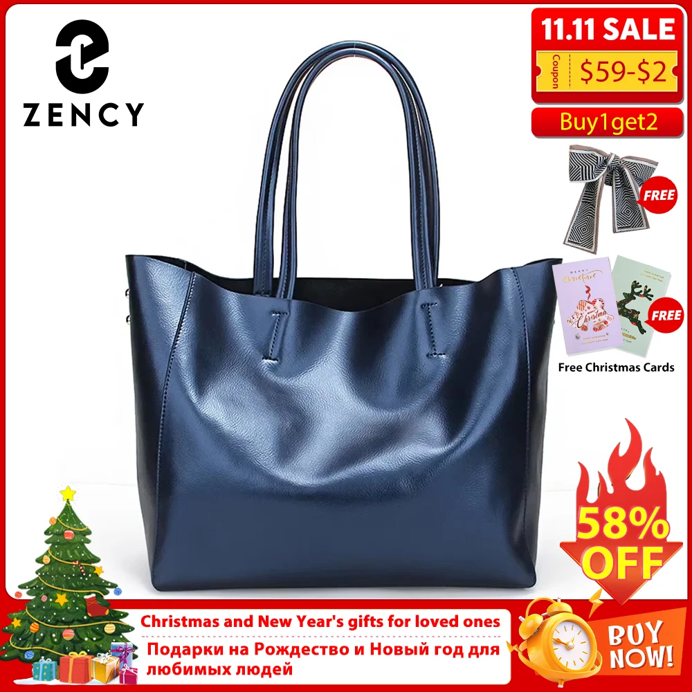 

Zency Роскошная Золотая женская сумка через плечо из 100% натуральной кожи, большая вместительная сумка, элегантная женская сумка через плечо, модная синяя