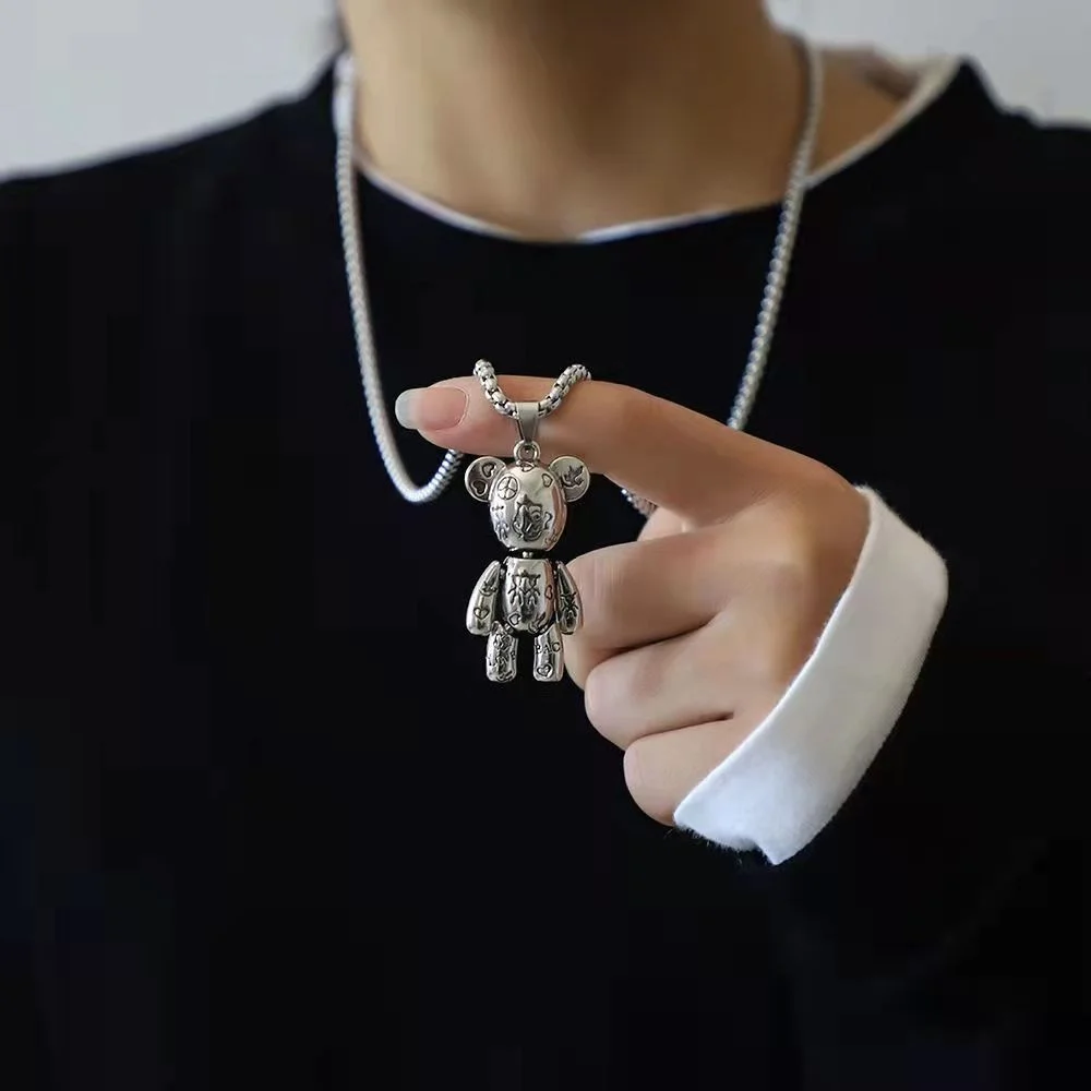 Dynamic bear tide is coming! Sliding pendant necklace, hip-hop punk couple sweater chain, fashionable women's jewelry wholesale