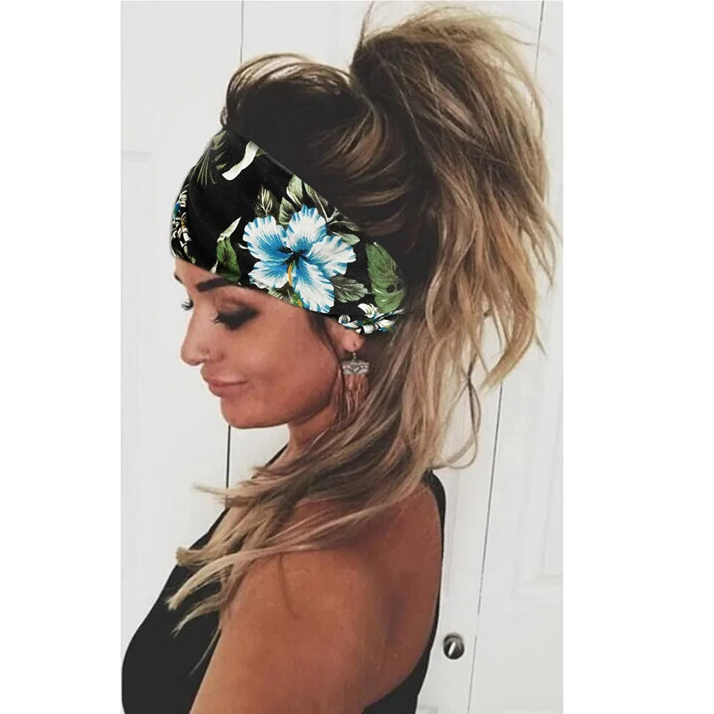 Bohemian Headband Wide Vintage Knot Yoga Hair Band Casual Cotton Stretch Workout Headband For Dance Biker