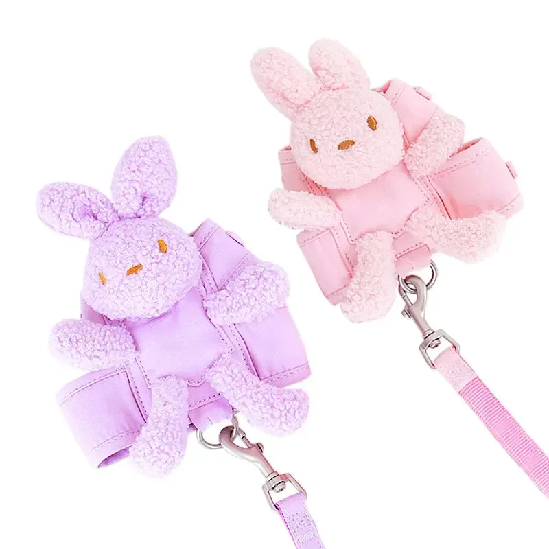 Cute Plush Bunny Chest Strap Vest Dog Traction Rope Walking Dog Rope Dog Chain Strap Puppy Small Dog Cat Supplies Dog Collar