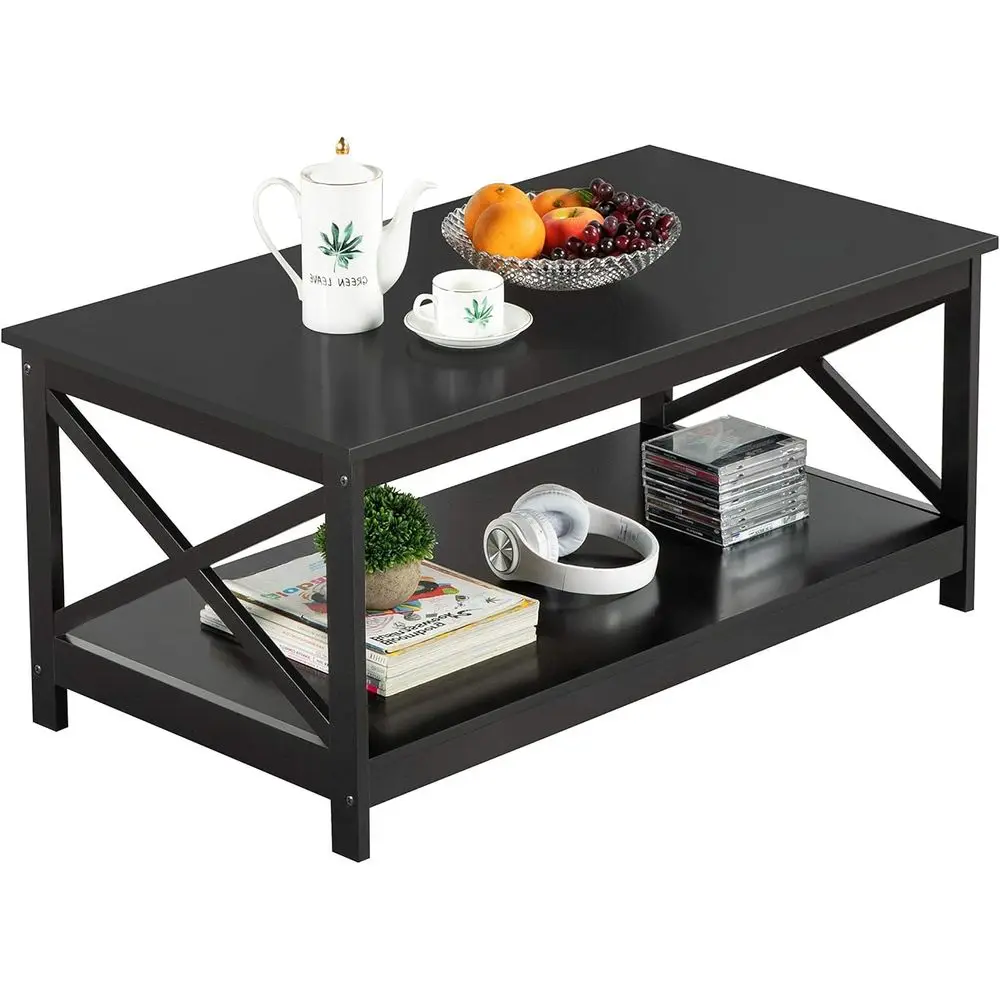 

X-Design Black Coee Table with Lower Storage Shel Cocktail Table or Living Room/Aparent/Dormi, Black