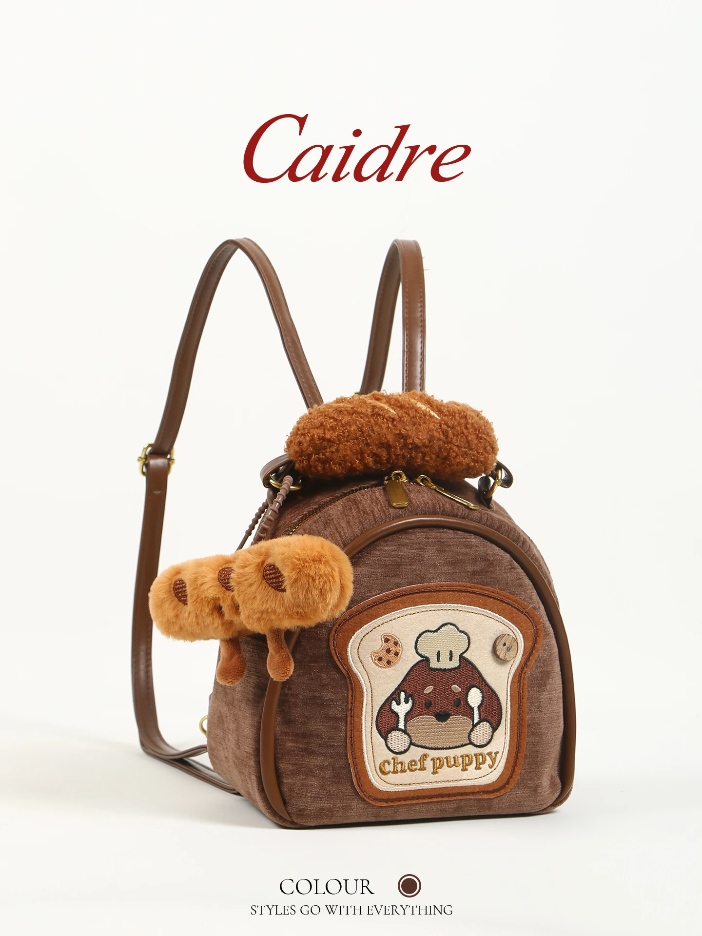 

Caidre Cute Little Dog Backpack Lightweight Travel Women's Bag Commuter Style Soft Handle Zipper Closure Bucket Shape Backpack