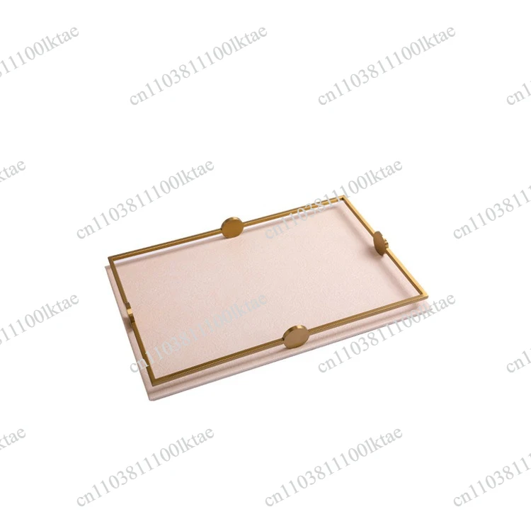 Light Luxury Leather Metal Tray Model Room Storage Living Room Entrance Dining Table Home Soft Decoration Ornament