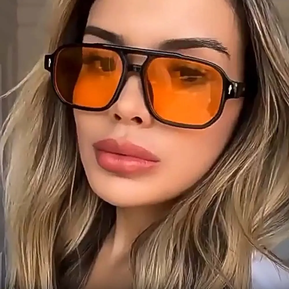 

New Retro Double Beam Sunnies Leopard Print Eyewear PC Unisex Polarized Sunglasses HD Decorative Anti-UV Glasses Women