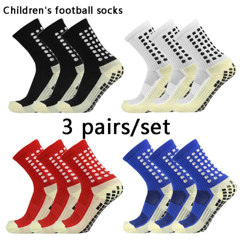 3 pairs 34-39 children breathable sports soccer socks square silicone non-slip grip football socks calcetines hombre