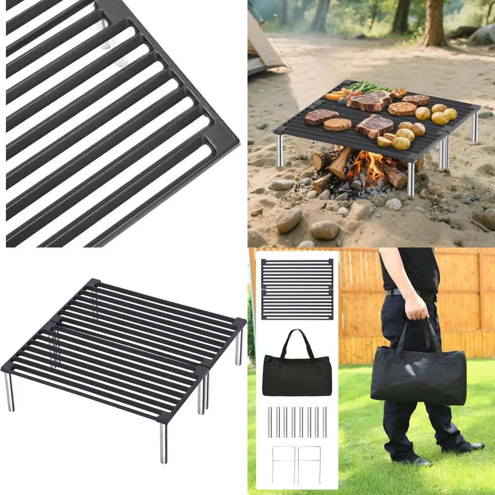 

Сверхмощный гриль с открытым пламенем 16 x 16, для аутентичной итальянской приготовления пищи, портативный и прочный чугун, профессиональные следы по морю, 2 ха