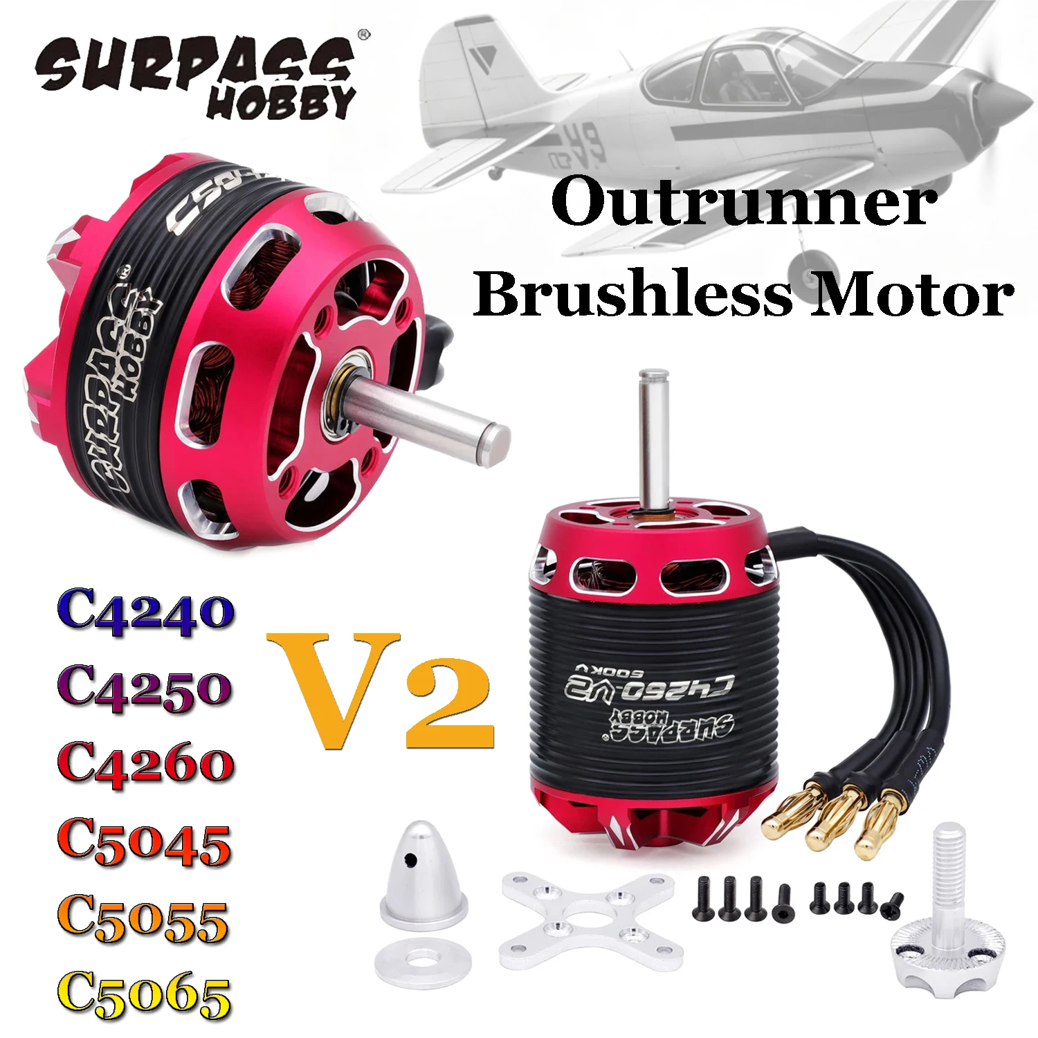 

SURPASS HOBBY C42 / C50 Series Flier V2 14-Poles Hi-torque Outrunner Brushless Motor for Fixed wing Aircraft Multicopter Model