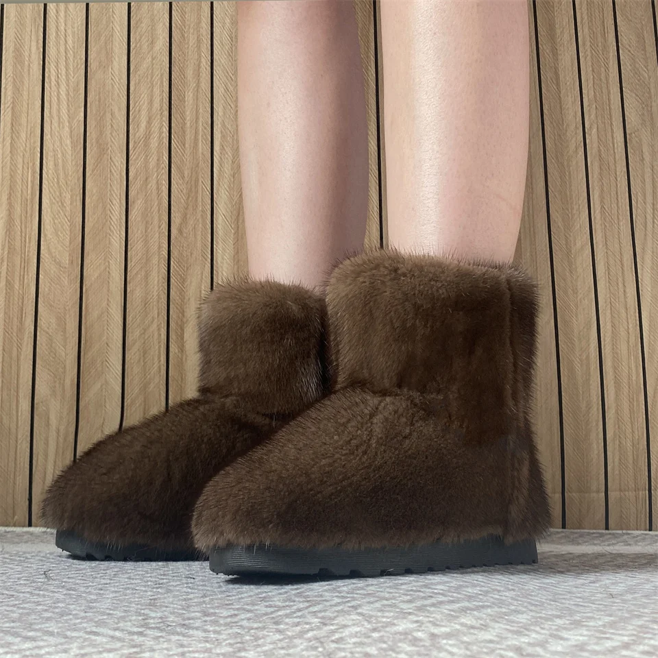 Real Fur Snow Boots For Women Shoes Winter Shoes Mink Fur Snow Boot Plush Ankle Boots Woman Non-Slip Warm Luxury Women's Boots view 5