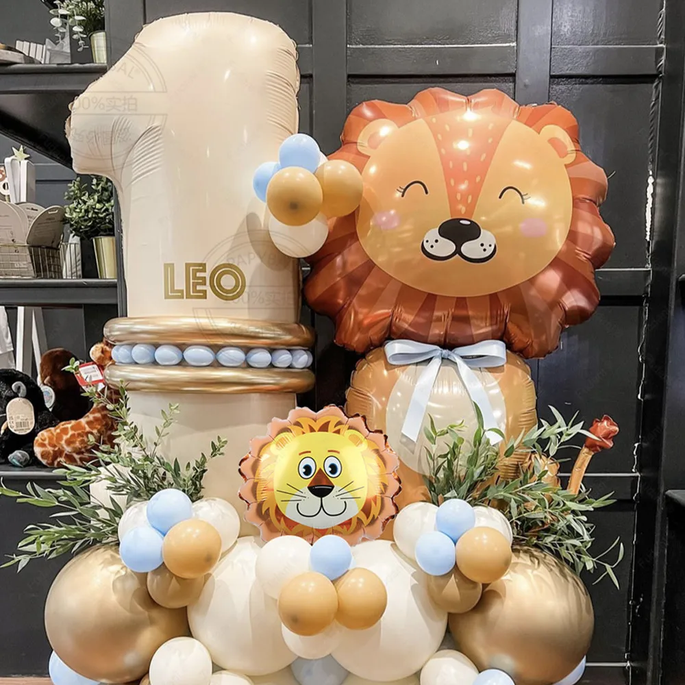 60Pcs Jungle Safari Animal Lion Theme 40inch 1-9 Cream Number Balloons Party Decor Foil Latex Balloons Birthday Gift for Boys