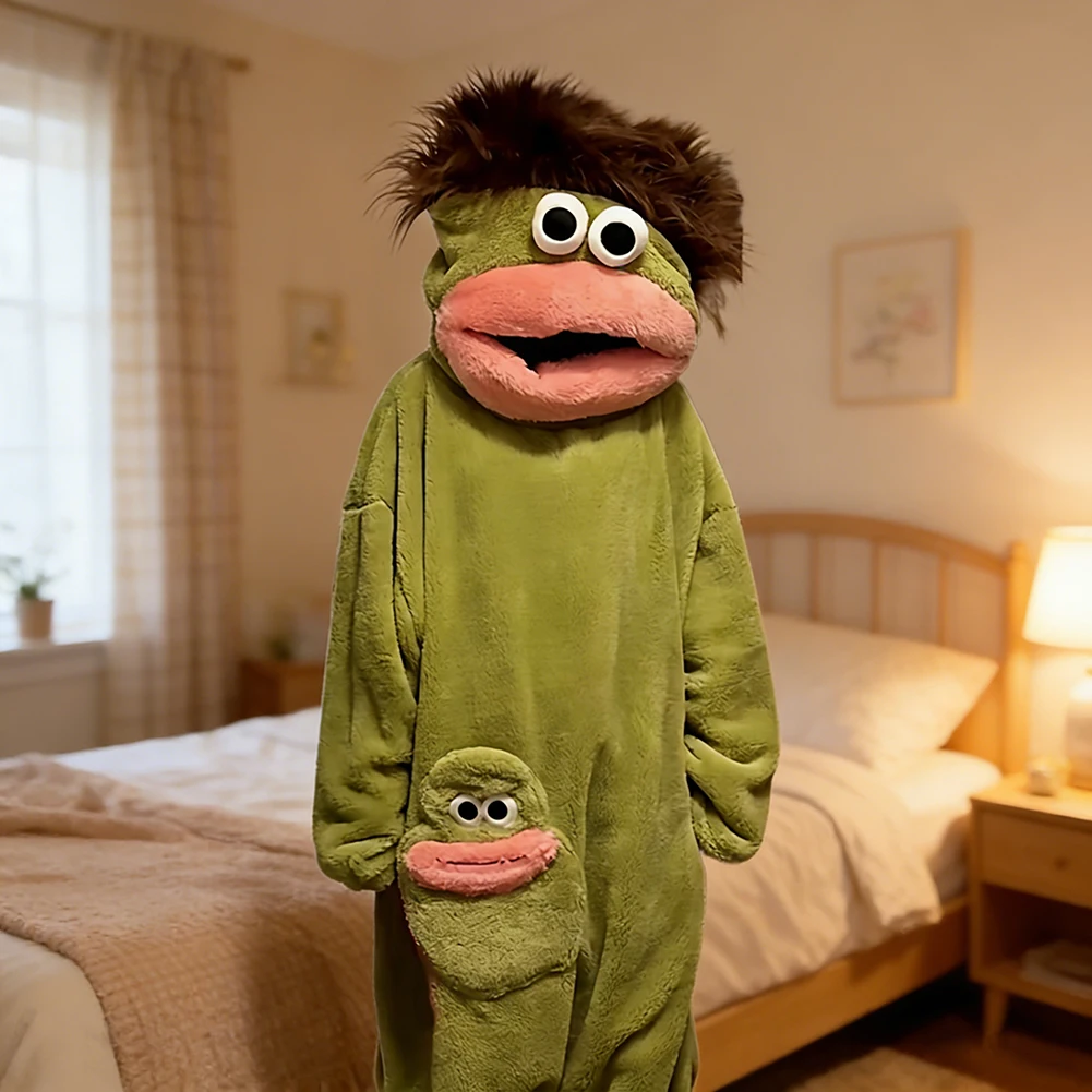 

Мультфильм монстр с большим ртом, милые забавные пижамы-комбинезоны, утепленная домашняя одежда из кораллового флиса для пар, мужчин и женщин, осенне-зимние пижамы