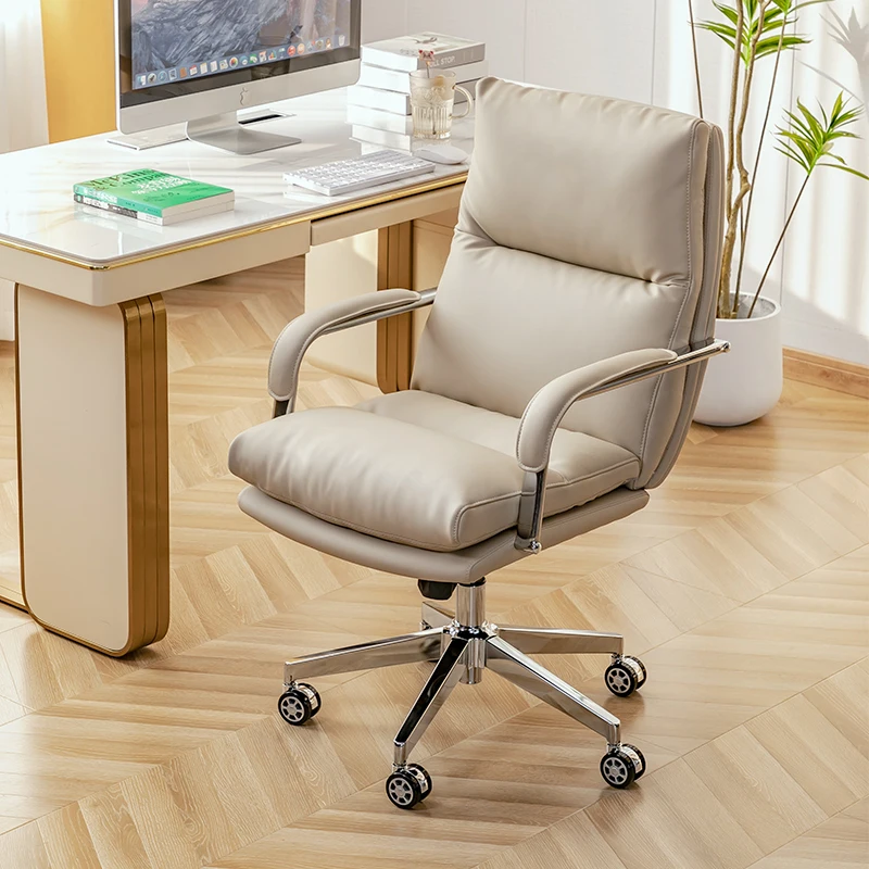 Leather Computer Chair Home Office Comfortable Sedentary Boss Chair Bedroom Study Modern Simple Silla Ergonomica Furniture