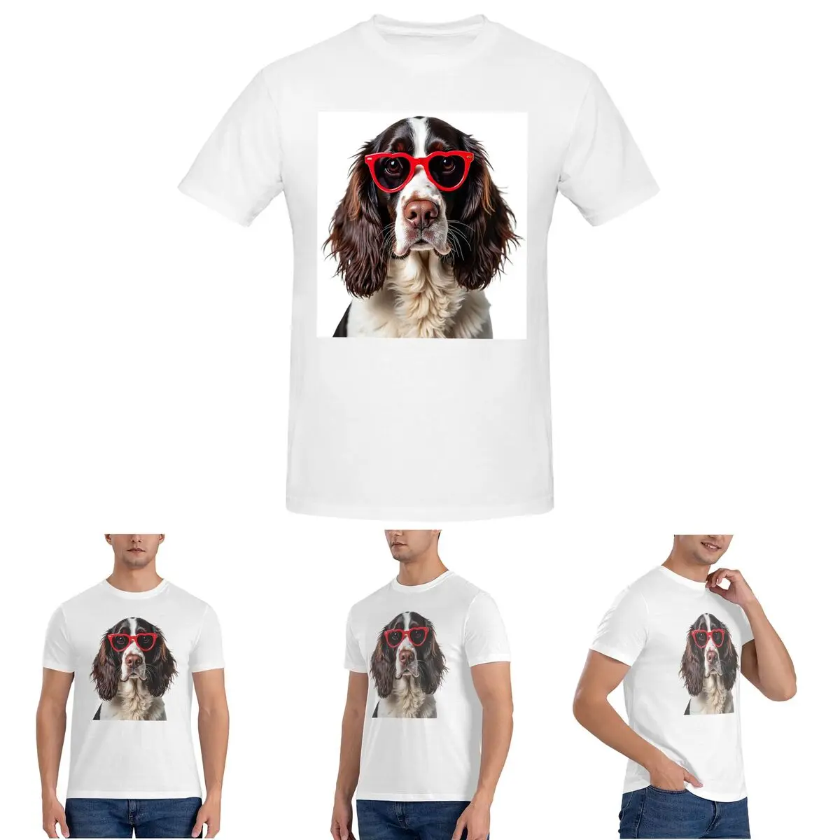 

Английский спрингер-спаниель, собака в форме сердца, солнцезащитные очки, футболка для мужчин, мужские футболки, короткая одежда с круглым вырезом, топы