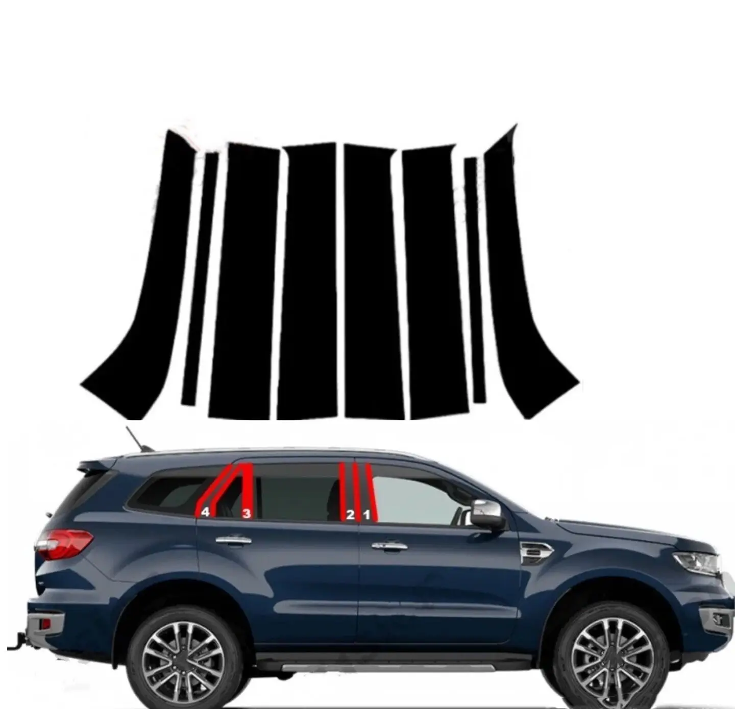 

8PCS Gloss Black Pillar Posts Fit for Ford Everest 2016-2020 Window Trim Cover BC Column Accessories Sticker