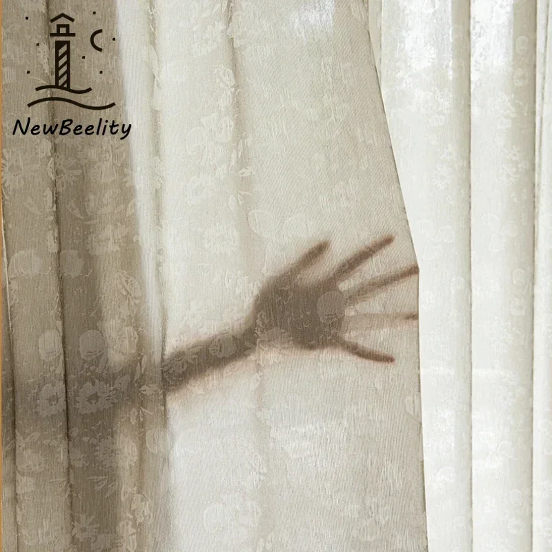 Jacquard Imitation Yarn Tulle Curtains for Living Room Transparent Impervious To People Bedroom Dining Study Decor Custom Size