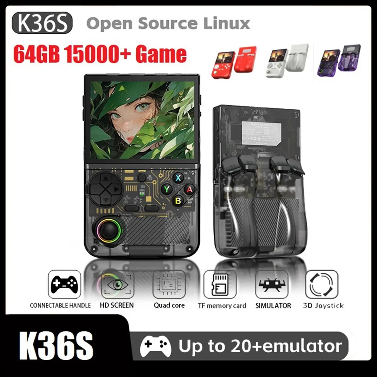 ♬◤Popular Style  ◥K36S Retro Handheld Video Game Console 64GB 15000+ Games 3D Joystick Linux WiFi Game Player Up to 20+Emulator view 3