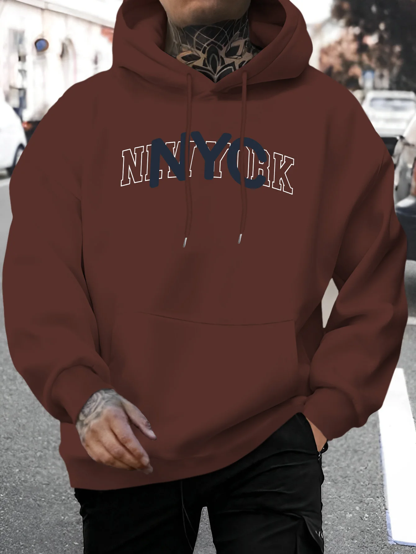 New York letter print men's hoodie, casual, comfortable, multi-purpose long-sleeved sweatshirt for autumn and winter.